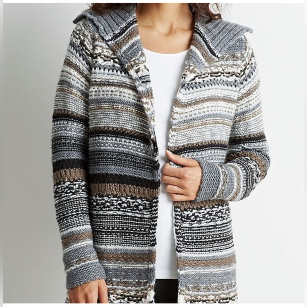 J. JILL Striped Nordic Wool Blend Cardigan Size Medium